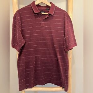 Haggar Cotton Blend Size M Burgundy Striped Short Sleeve Polo
